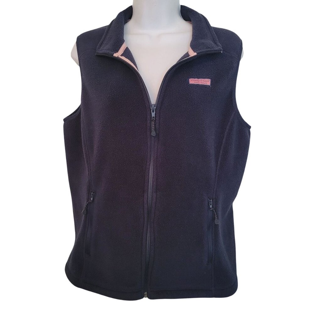 Vineyard Vines Fleece Vest M Navy Blue Full Zip Sleeveless Classic Preppy - Picture 2 of 9